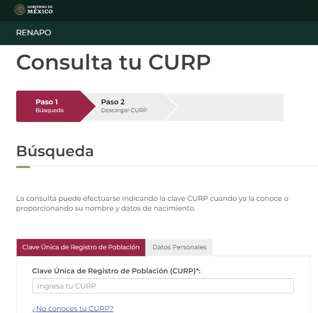 Busqueda de CURP por datos personales