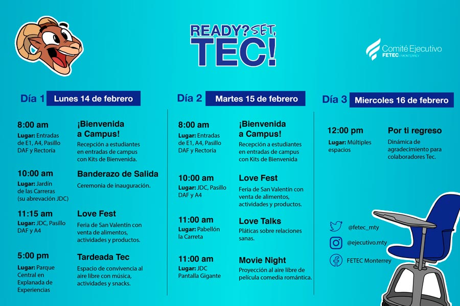 Calendario Ready?, Set, Tec! primer evento FETEC 2022 campus Monterrey
