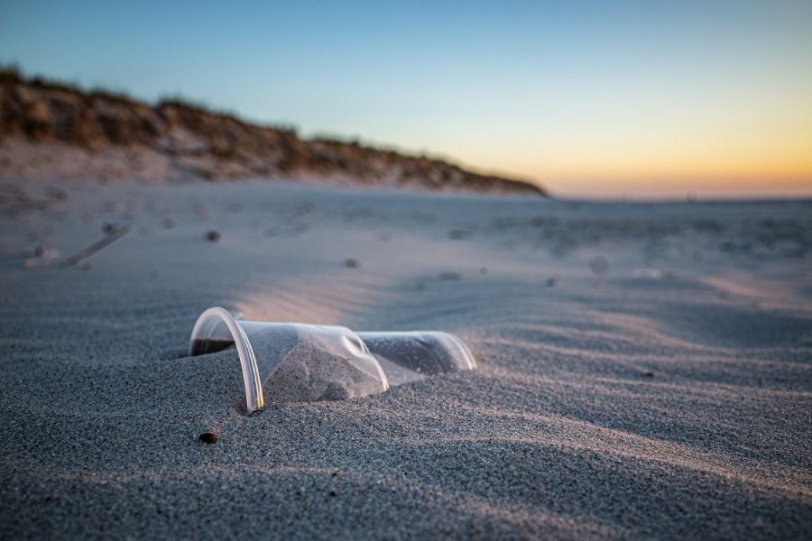 Vaso de plastico en la arena