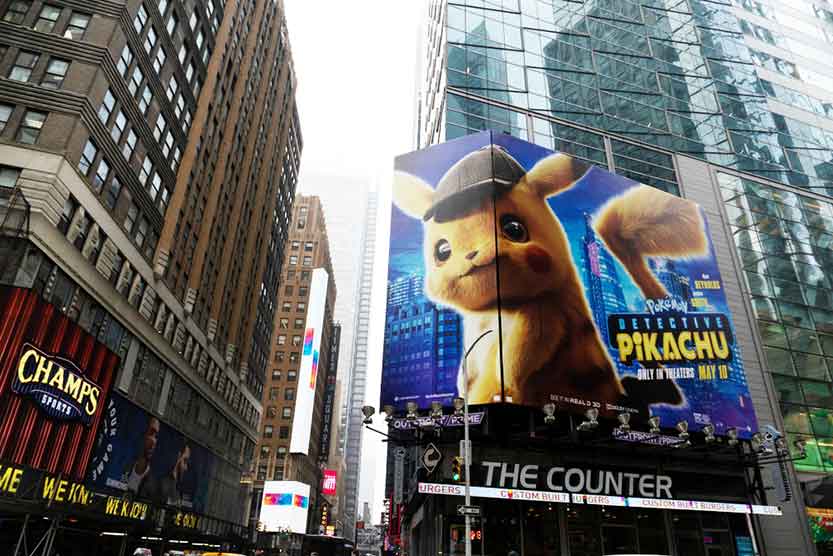 Anuncio de Detective Pikachu en Nueva York. Foto: AFP