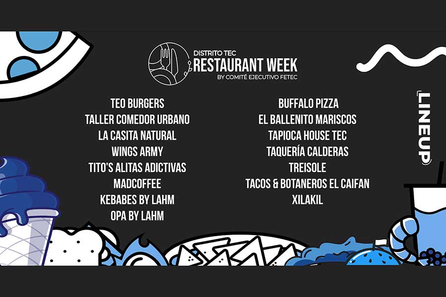 Lineup Restaurant Week. Restaurantes zona Tec