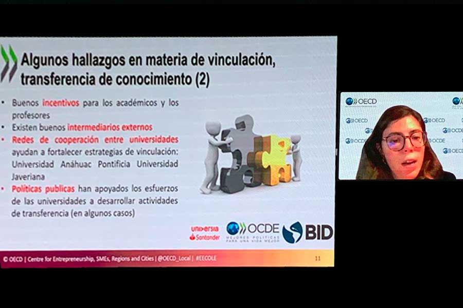 María Sobrón, analista de la OCDE, presentó el informe que contempla 11 casos de estudio de universidades de América Latina.