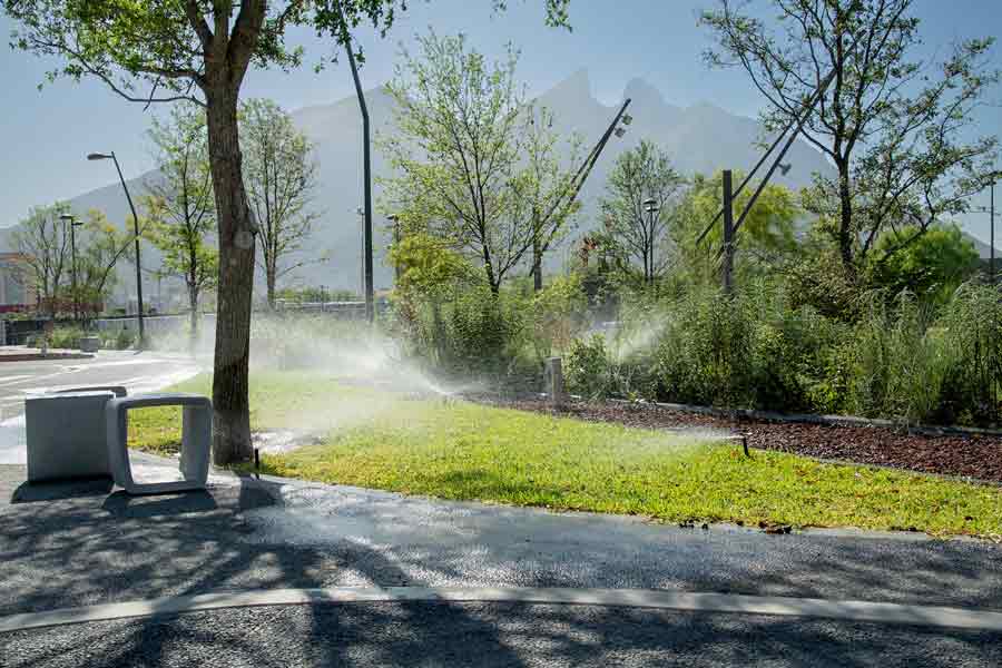 Se utiliza agua tratada para el riego de zonas verdes del campus Monterrey.