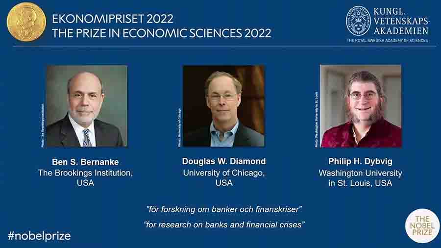 Bernanke, Diamond y Dybvig, ganadores del Nobel de Economía