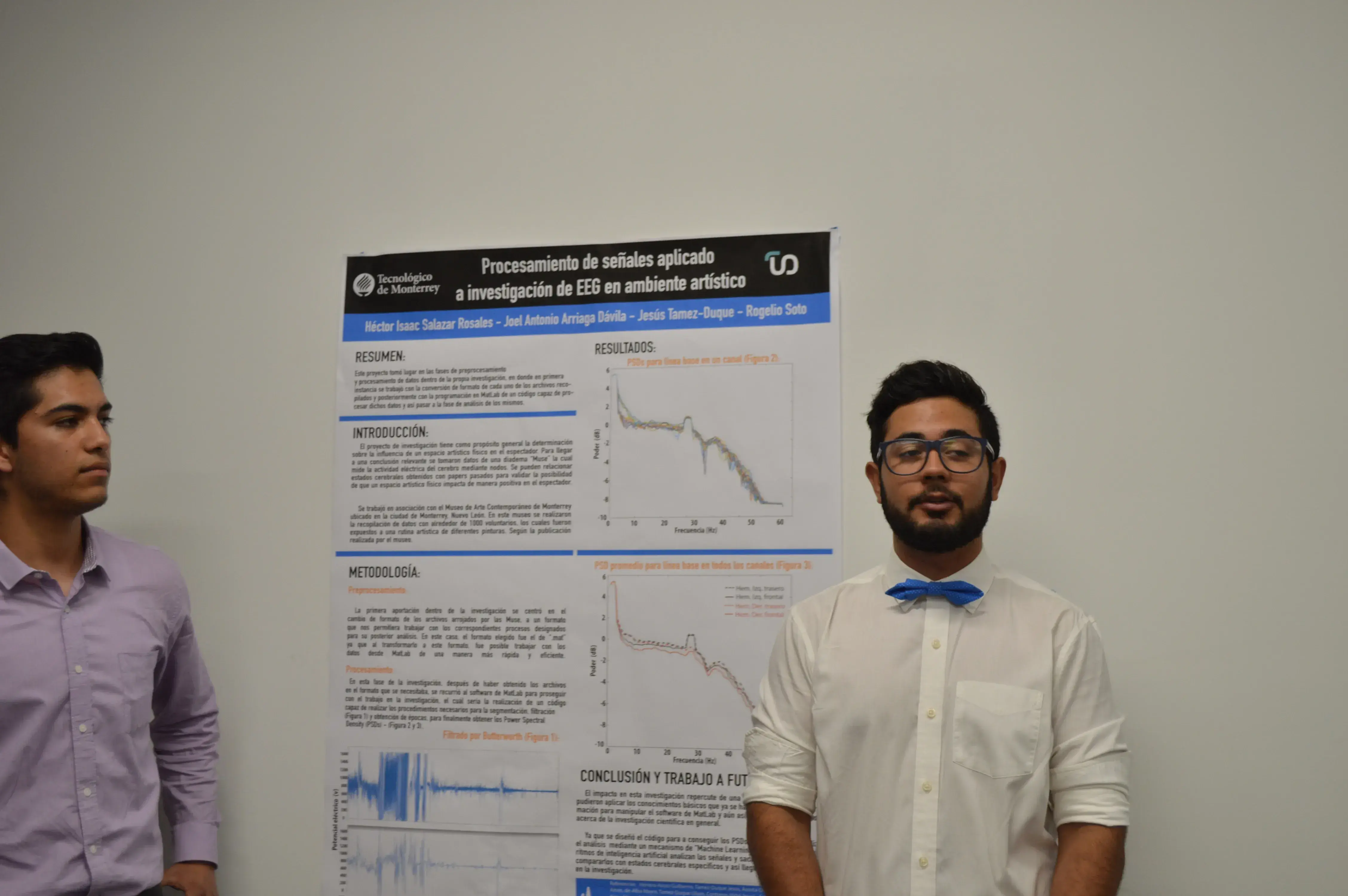 Héctor Issac Salazar y Joel Antonio Arriaga con su proyecto "Procesamiento de señalas aplicado a investigación de EEG en ambiente artístico"