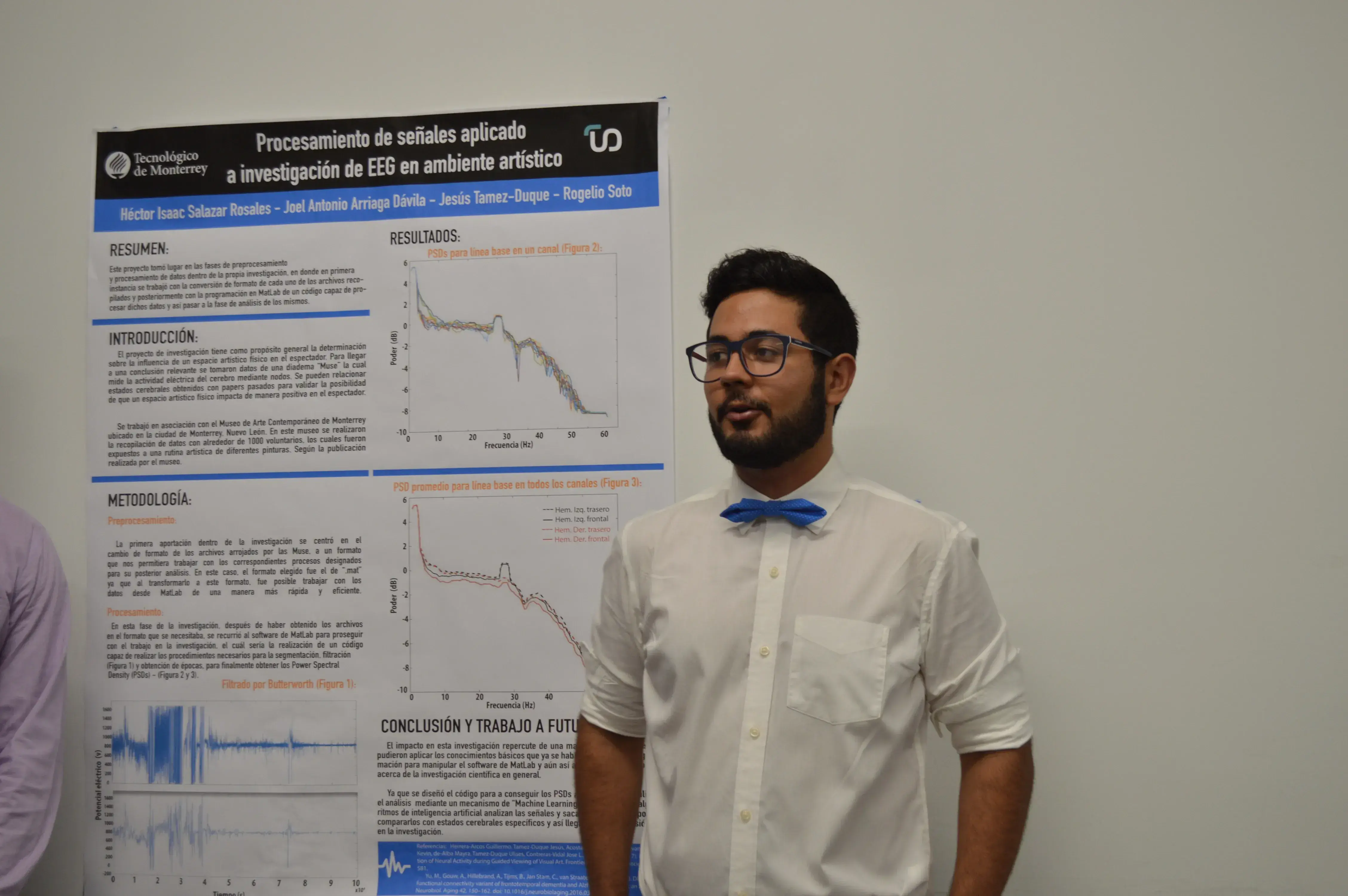 Héctor Issac Salazar y Joel Antonio Arriaga con su proyecto "Procesamiento de señalas aplicado a investigación de EEG en ambiente artístico"