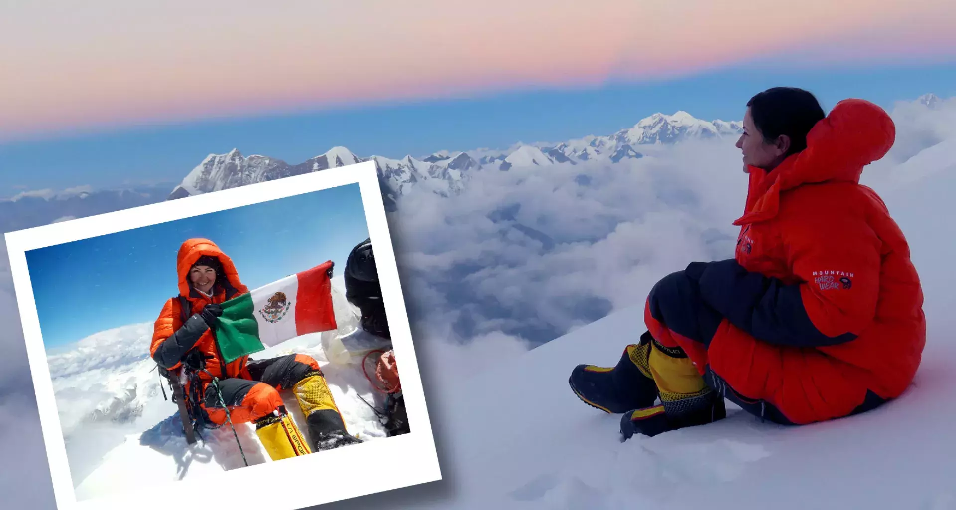 From here to the top! She climbed the highest mountains in the world