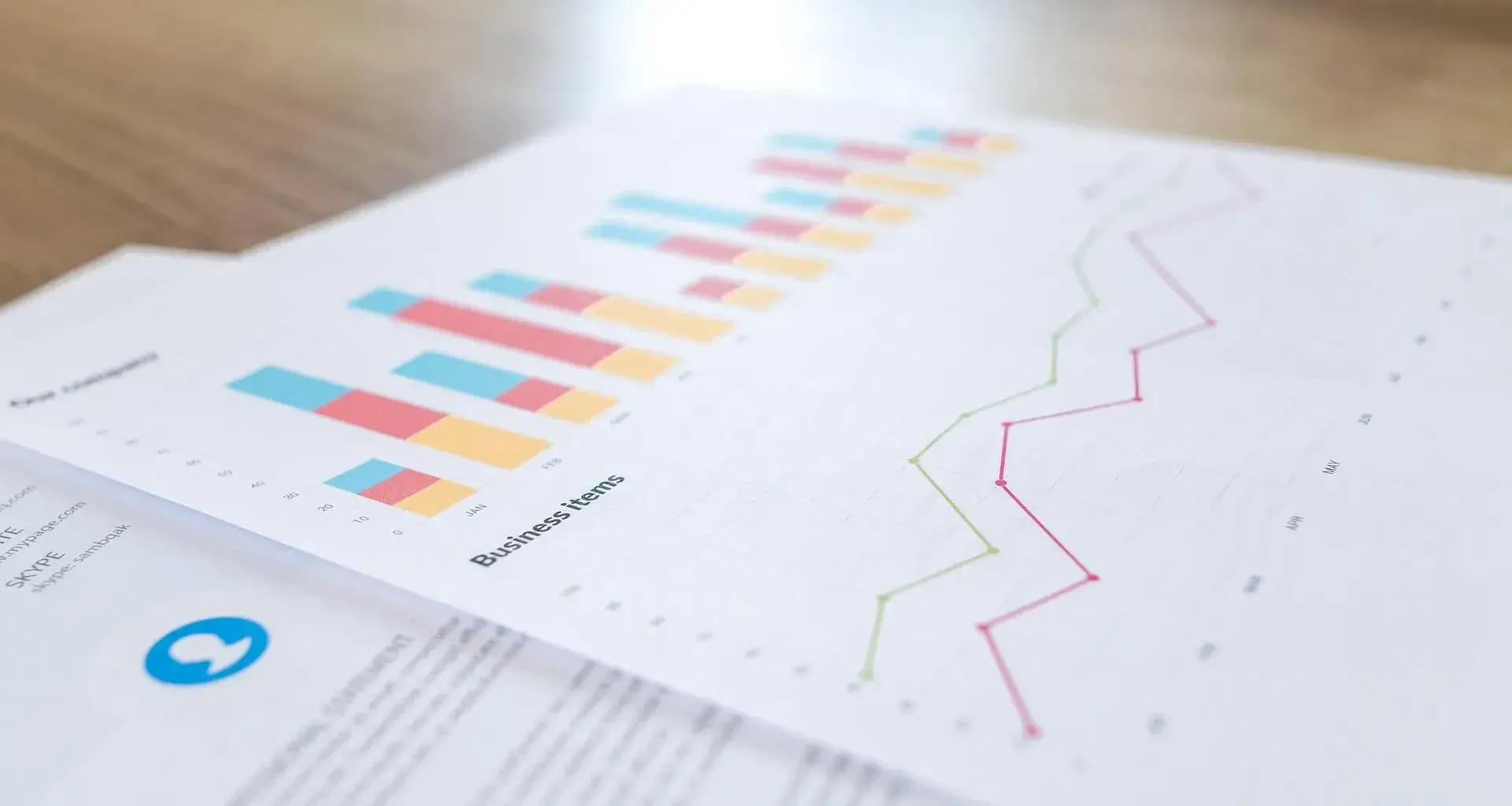 Prácticas financieras en empresa Londinense, hoja con gráficos