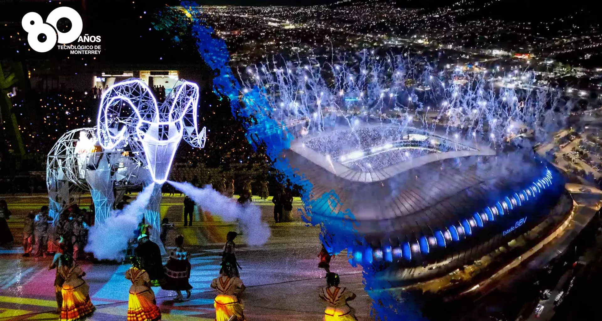 Lights, color & rain! Tec de Monterrey celebrates 80 years in stadium