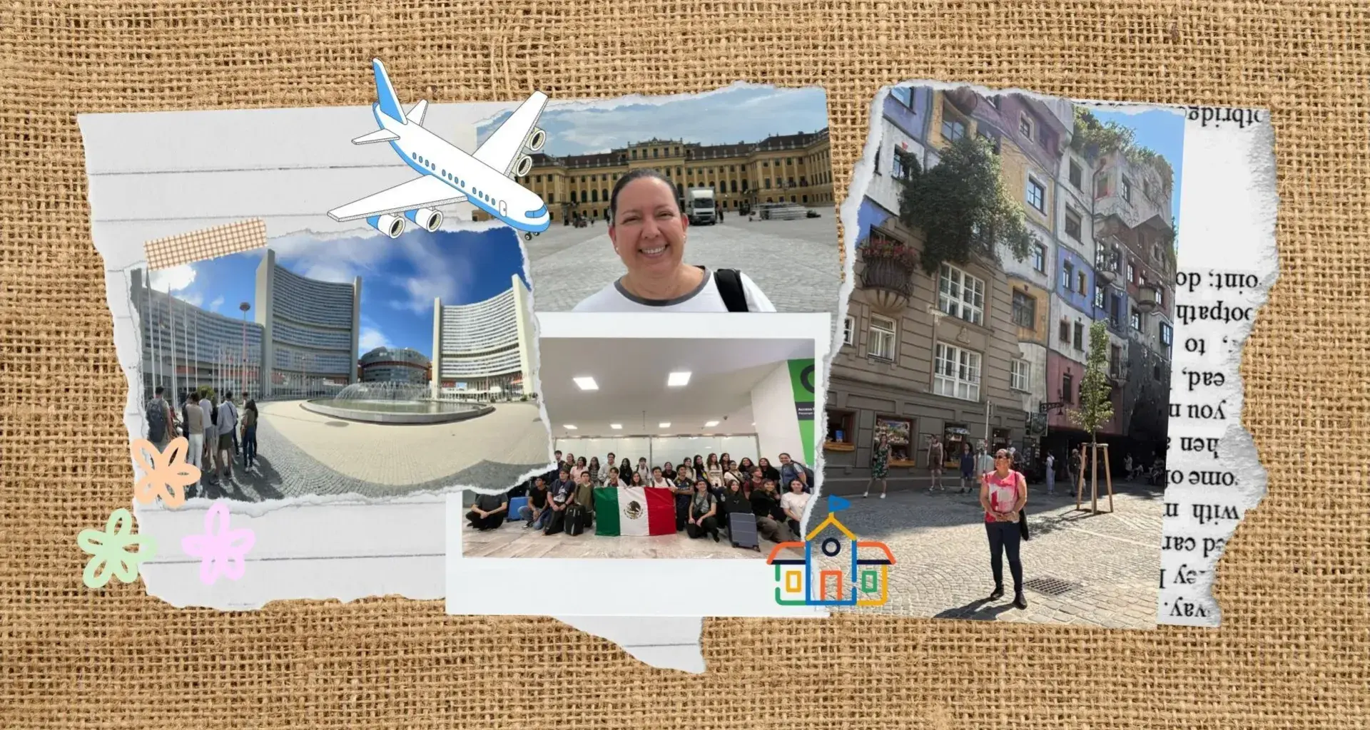 Collage de la experiencia internacional de una profesora acompañante de 44 estudiantes de PrepaTec