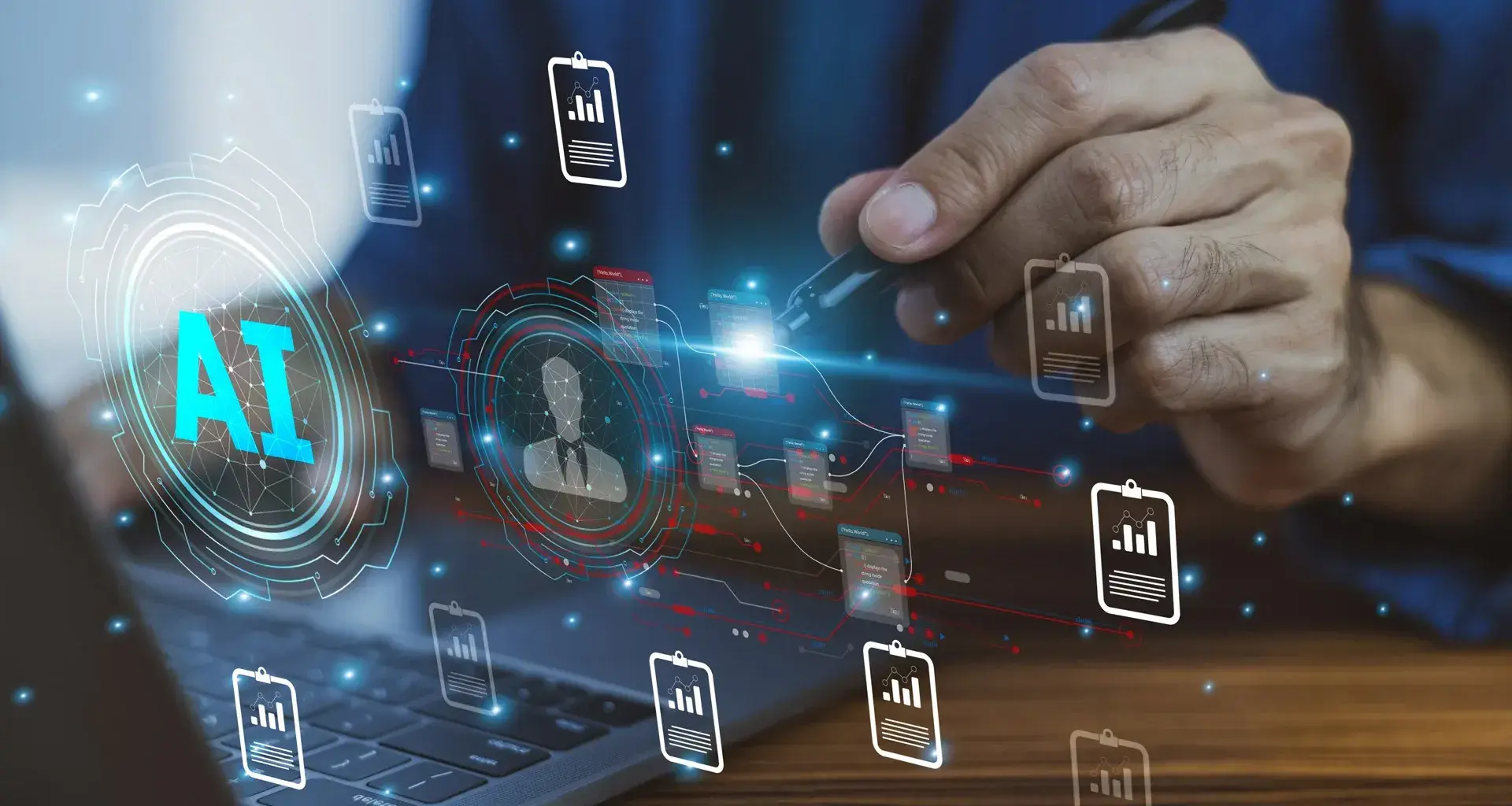 Man using artificial intelligence technology AI Remote Work Assistance Assistant Assistant