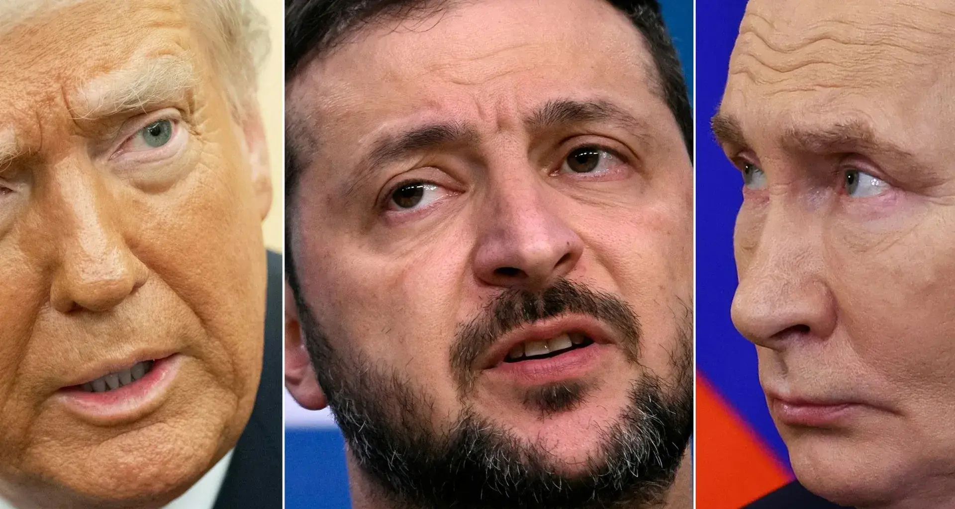 Trump, Zelensky y Putin como representantes del conflicto en Ucrania