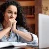 Woman with work-related stress in teaching