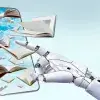 Mano robótica creando con inteligencia artificial