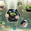 osteniendo la hoja con el concepto de icono de la ciudad inteligente. El medio ambiente es de conexión empresarial y desarrollo sostenible. la energía renovable es respetuosa con el medio ambiente. Tecnología y nuevos avances.