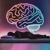 Ilustración conceptual de una persona durmiendo y un cerebro iluminado en la pared que conceptualiza la creatividad