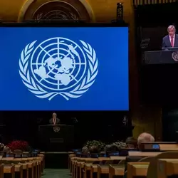 Asamblea General de la ONU, Secretario General en podium Antonio Guterres