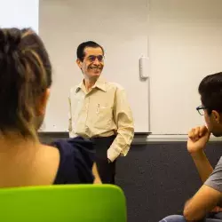 Professor Diezmartines giving a class prior to the golden globes