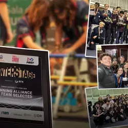 Collage de fotos del equipo Resistors con su premio de Winning Alliance
