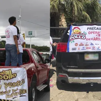 los vehículos van señalados con lonas para ser identificados