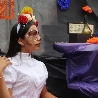 Regina Sánchez vestida de catrina